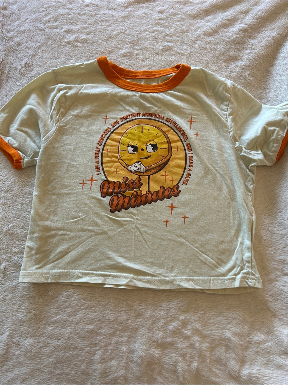 Hot Topic Cream Miss Minutes Ringer Crop Tee with Orange Trim